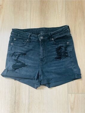 American Eagle Outfitters Black Distressed Mid-Rise Jean Shorts 8